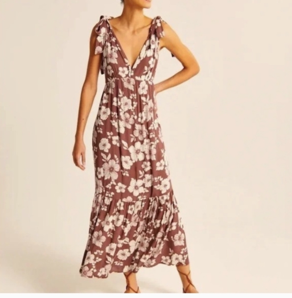 Abercrombie & Fitch Tie Strap Floral Maxi Midi Dress Size LT